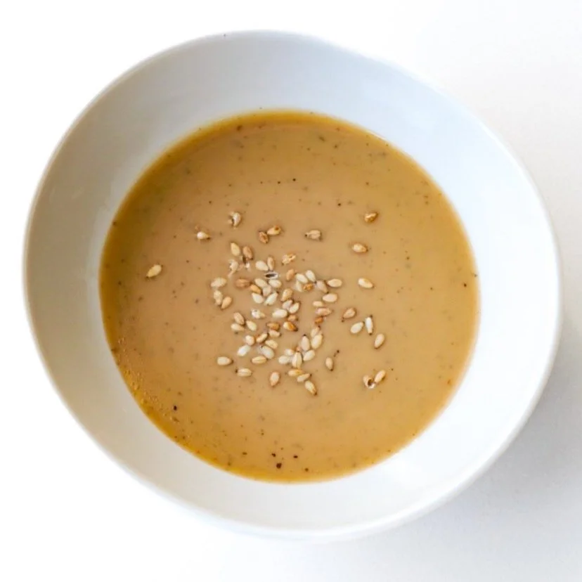 Sesame sauce, from above in a white dish